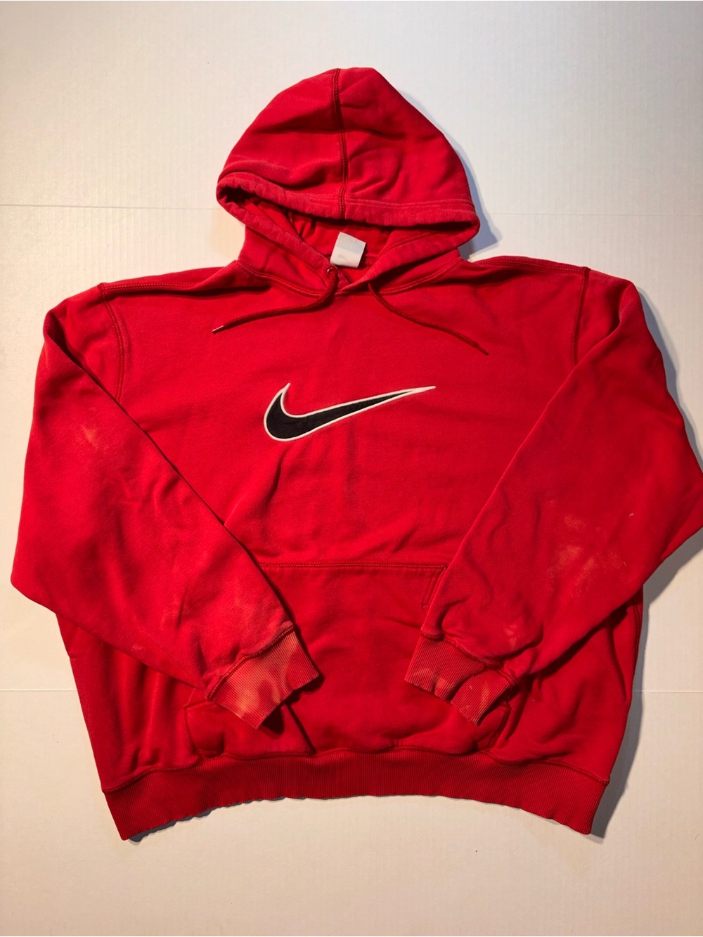 Vtg Nike Y2K Men's Embroidered Big Center Check Red Hoodie Sweatshirt Size XXL